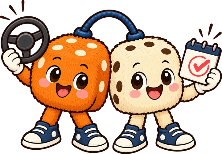 Lucky and Seven, the fuzzy dice, ready for a test drive